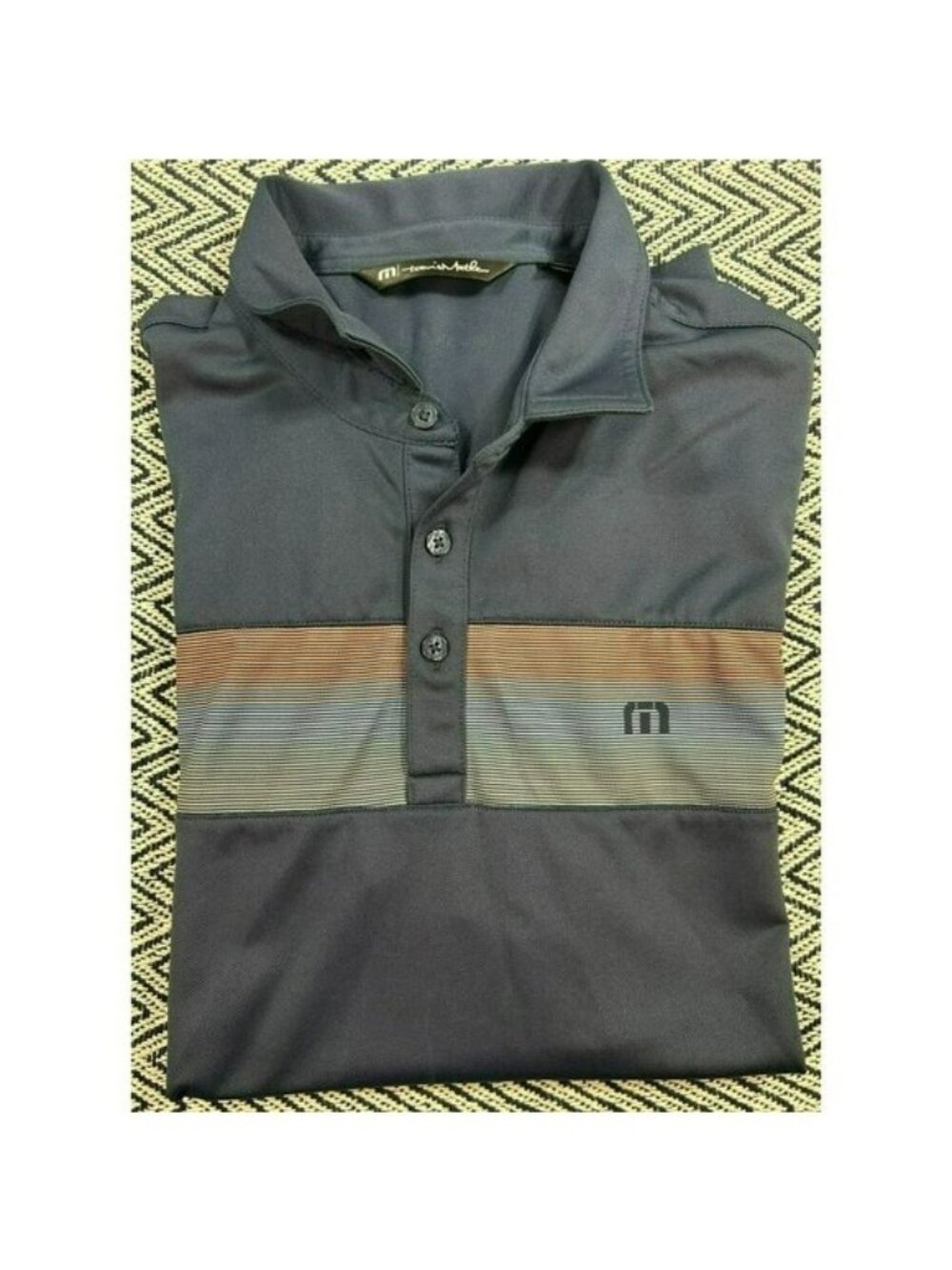TravisMathew Men's Polo Shirt Navy Blue Stripe Accent L Travis Mathew Short Slee